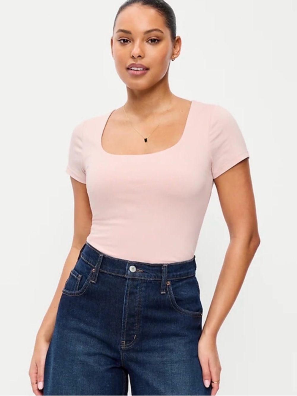 Old Navy Women's Square-Neck Short Sleeve Tee in Pale Pink